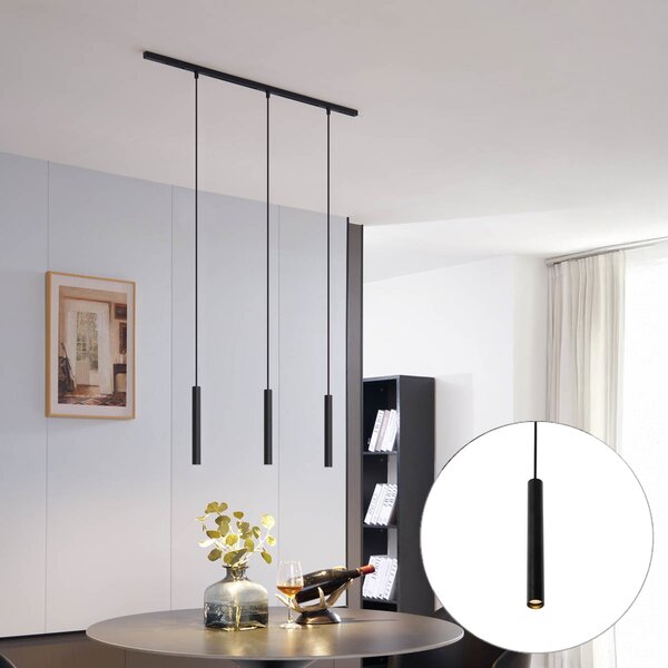 Sistema di illuminazione a binario moderno con 3 faretti a sospensione neri monofase - Slimline Keno