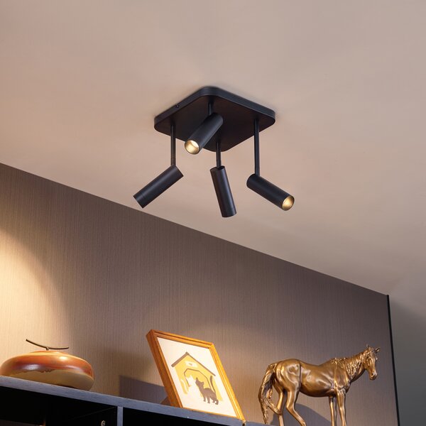 Faretto da soffitto arrotondato nero GU10 35mm 4 luci orientabile e inclinabile - Kate