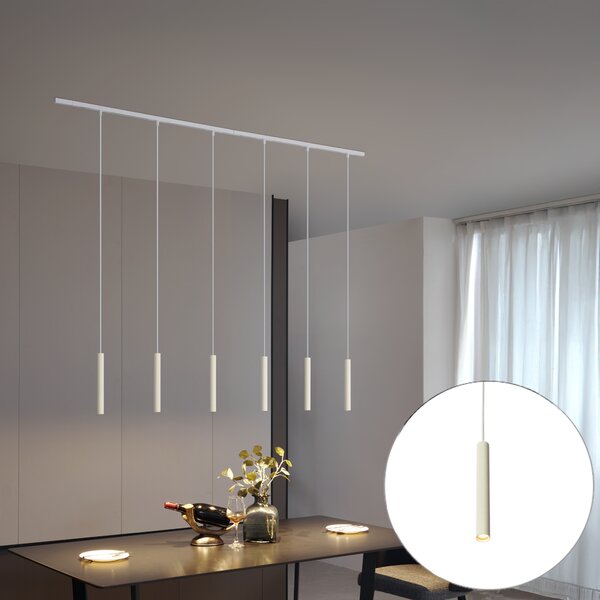 Sistema di illuminazione su binario moderno con 6 luci a sospensione beige e bianche monofase - Slimline Keno