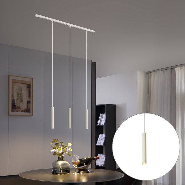 Sistema di illuminazione su binario moderno con 3 luci a sospensione beige e bianche monofase - Slimline Keno