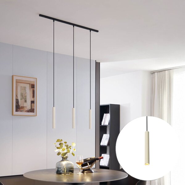 Sistema di illuminazione su binario moderno con 3 luci a sospensione beige e nere monofase - Slimline Keno