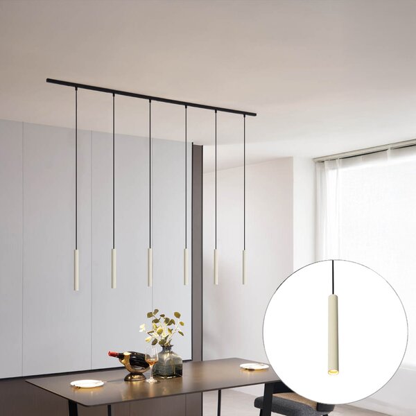 Sistema di illuminazione su binario moderno con 6 luci a sospensione beige e nere monofase - Slimline Keno