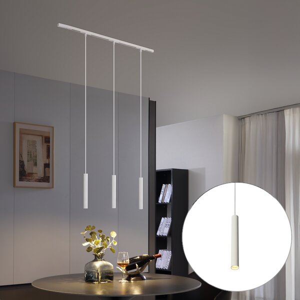 Sistema di illuminazione a binario moderno con 3 luci a sospensione bianche monofase - Slimline Keno