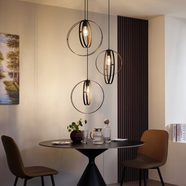 Lampada a Sospensione di Design Nera Rotonda a 3 Luci - Indu