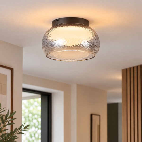 Plafoniera Art Déco color canna di fucile con vetro fumé e LED dimmerabile a 3 fasi - THIMBLE