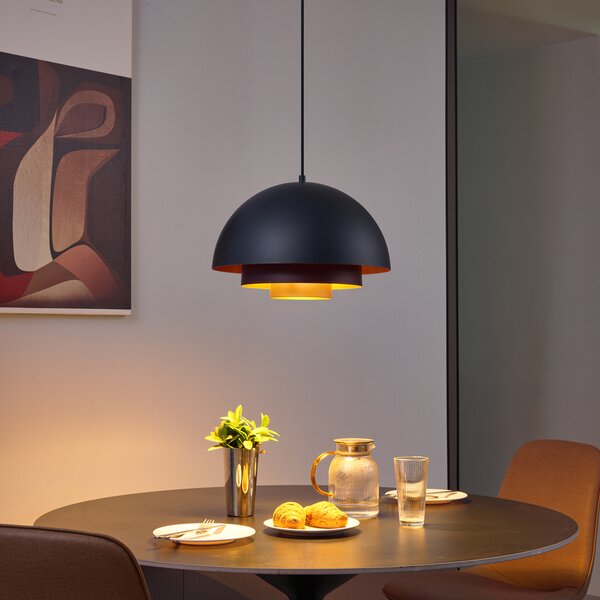 Lampada a Sospensione Moderna Nera con Interno Dorato - Loes