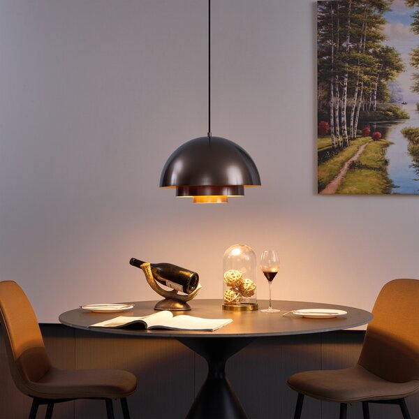 Lampada a sospensione scandinava bronzo scuro con interno dorato - Loes