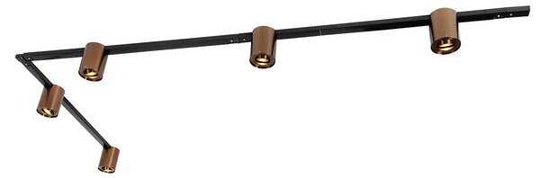 Sistema a binario monofase con 5 faretti bronzo scuro e nero - Rondoo Up