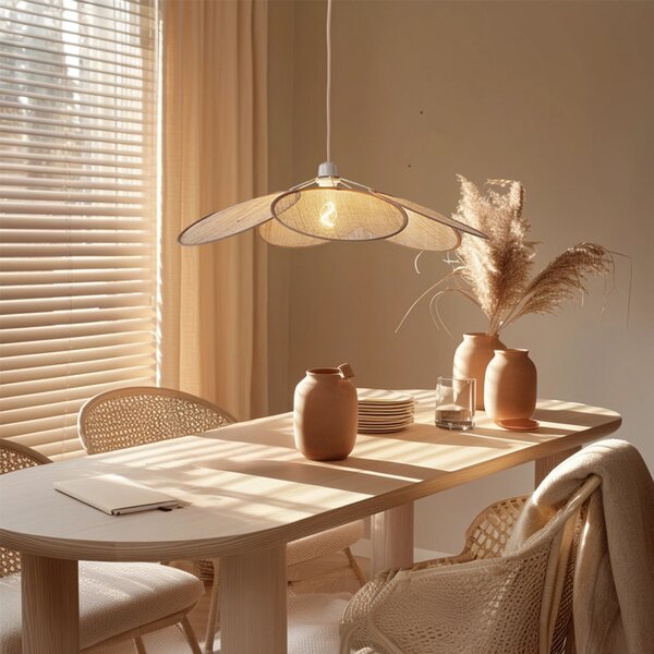 Lampada a sospensione Japandi color crema con paralume in lino - Aisha