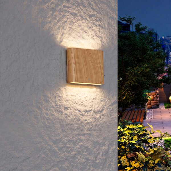 Applique da esterno scandinava con stampa legno 11,5 cm con LED IP65 - Batt