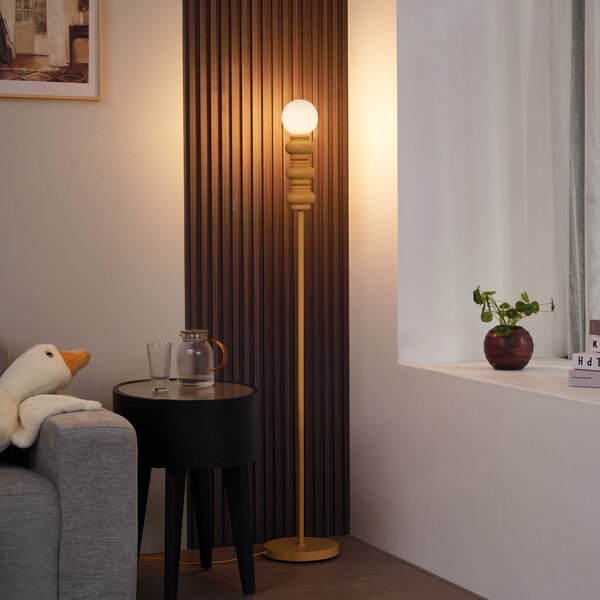 Lampada da terra retrò giallo senape con vetro opaco - Fedde
