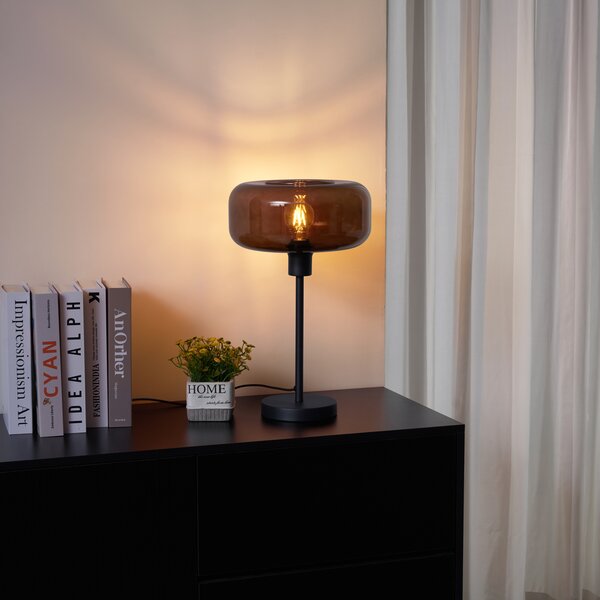 Lampada da Tavolo Retrò Nera con Vetro Bronzo - Bizle