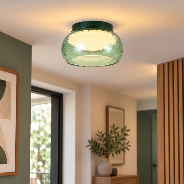 Plafoniera Art Déco verde con vetro e LED integrato dimmerabile a 3 fasi - Thimble