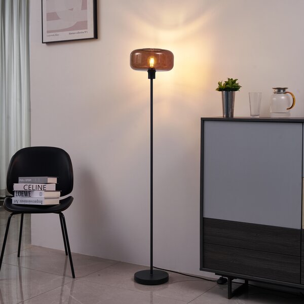 Lampada da terra retrò nera con vetro bronzo - Bizle