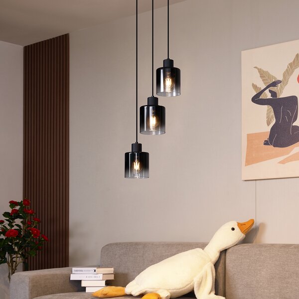Lampada a sospensione moderna nera con vetro fumé 3 luci - Dame