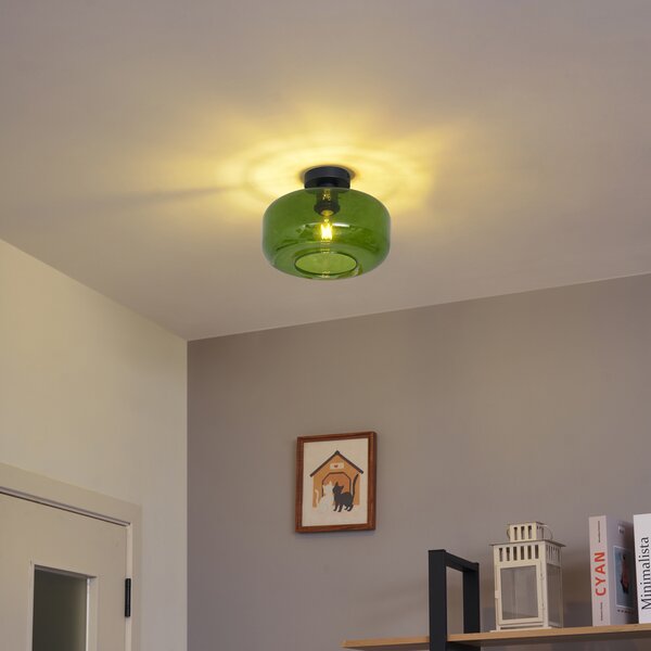 Lampada da soffitto retrò nera con vetro verde - Bizle