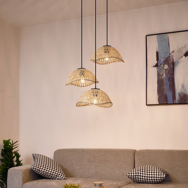 Lampada a sospensione Bohemian Chic nera con bambù 3 luci - Lily