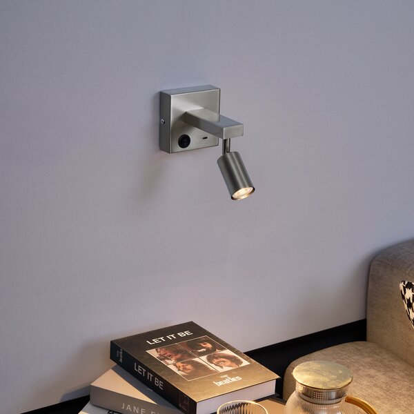 Lampada da parete moderna in acciaio con USB-C inclinabile - Rex