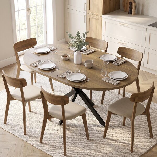 Tavolo da Pranzo Allungabile 4-6 Posti 135x100x75 cm con Allunga a Farfalla e Base a X in MDF e Acciaio Marrone