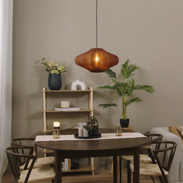 Lampada a Sospensione Japandi Marrone con Paralume in Tessuto 50cm - Plu