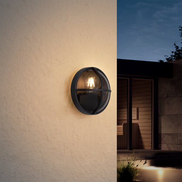 Lampada da parete per esterni nera rotonda IP65 - Target