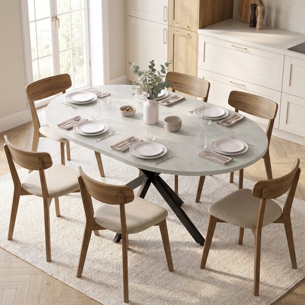 Tavolo Pranzo Allungabile 4-6 Posti 135x100x75 cm con Allunga a Farfalla e Base a X in MDF e Acciaio Grigio Cemento