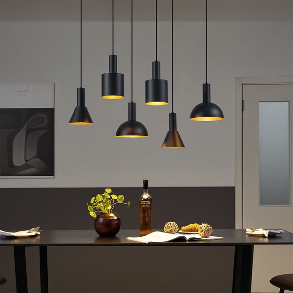 Lampada a sospensione moderna nera a 6 luci - Biles