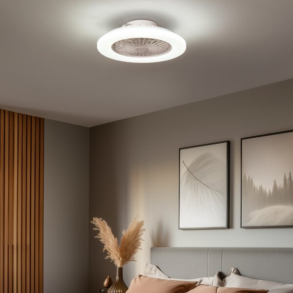 Ventilatore da soffitto bianco 48,5 cm con LED dimmerabile in Kelvin con telecomando - Clemo