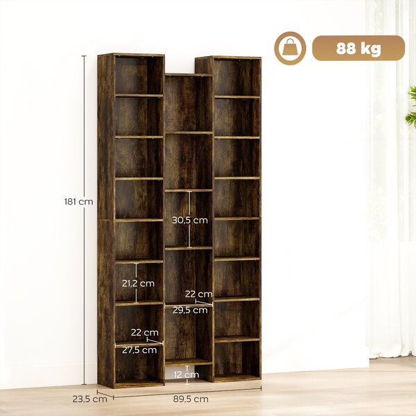 HOMCOM Libreria Moderna in Legno Alta 181 cm con 21 Scomparti e 10 Ripiani Regolabili, Marrone Rustico | Aosom Italy
