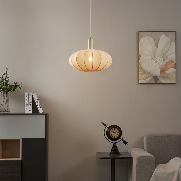 Lampada a sospensione Japandi beige con paralume in tessuto - Bida