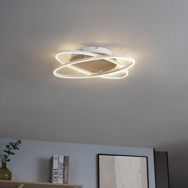 Plafoniera bianca con legno con LED dimmerabile a 3 livelli 2 luci - Kane