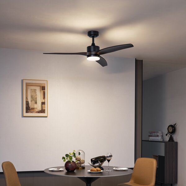 Ventilatore da soffitto nero con stampa legno 132 cm con LED dimmerabile con telecomando - Joly