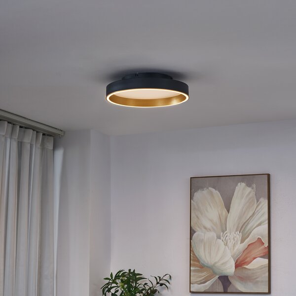 Plafoniera di design nera con oro 40cm incl. LED con interruttore a 3 vie - Ingo