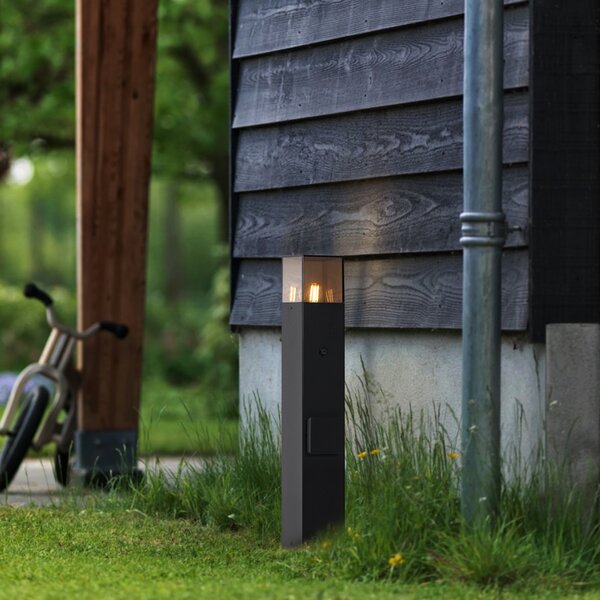 Lampada da esterno moderna nera con vetro fumé 50 cm con sensore crepuscolare IP44 - Denmark