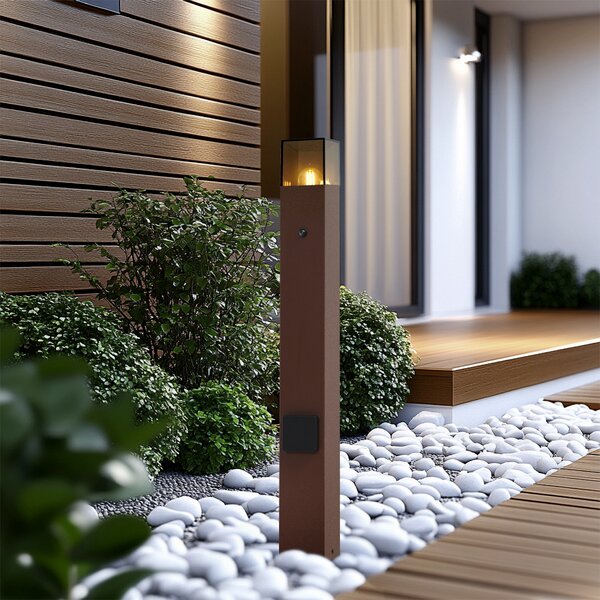 Lampada da esterno industriale color marrone ruggine con vetro fumé 70 cm con sensore crepuscolare IP44 - Denmark