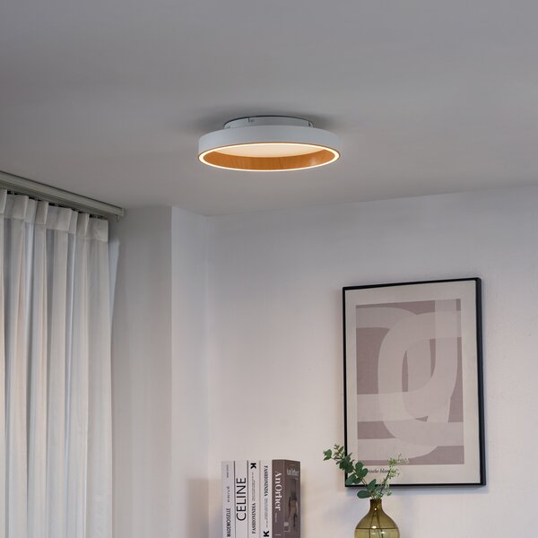 Plafoniera di design bianca con legno 40 cm con LED con interruttore a 3 vie - Ingo