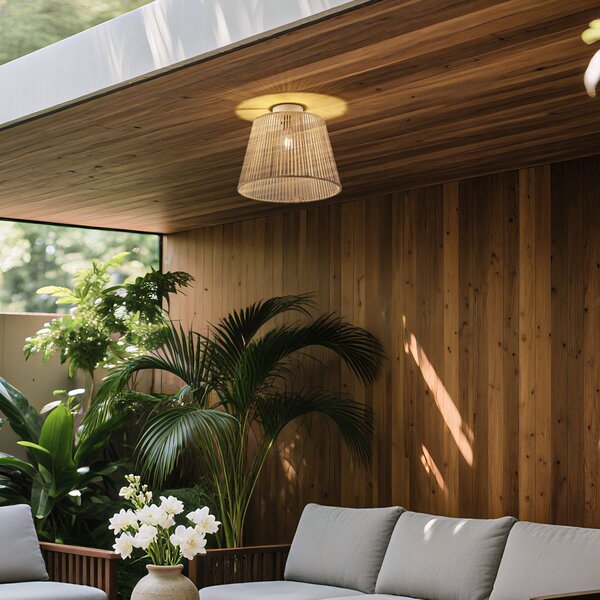 Plafoniera da esterno Japandi con corda beige IP54 - Jayla