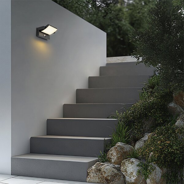 Lampada da parete per esterni nera con LED IP54 con sensore di movimento solare - Judge