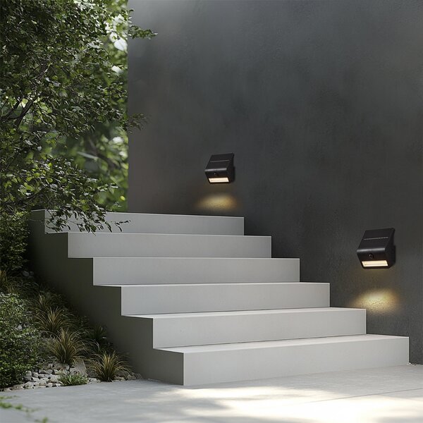 Applique da esterno nera con LED IP54 con sensore di movimento solare - Floody