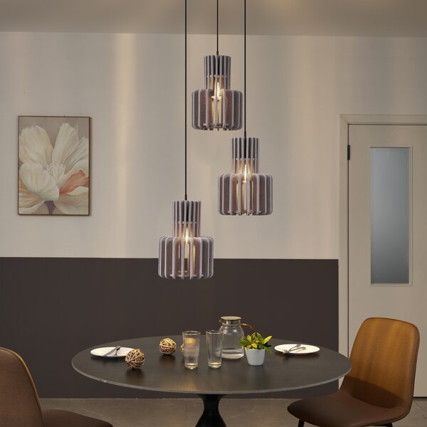 Lampada a sospensione retrò nera con 3 luci color tortora - Felt