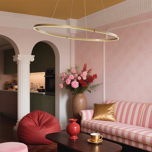 Lampada a sospensione di design ottone 120 cm con LED dimmerabile a 3 livelli - Ovallo