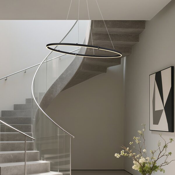 Lampada a sospensione di design nera ovale 120 cm con LED dimmerabile a 3 livelli - Ovallo