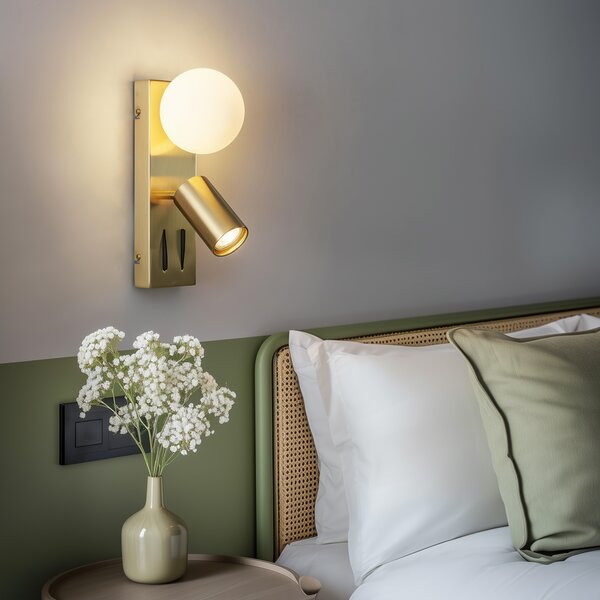 Lampada da parete moderna in ottone a 2 luci regolabile con porta USB-C - Lesly