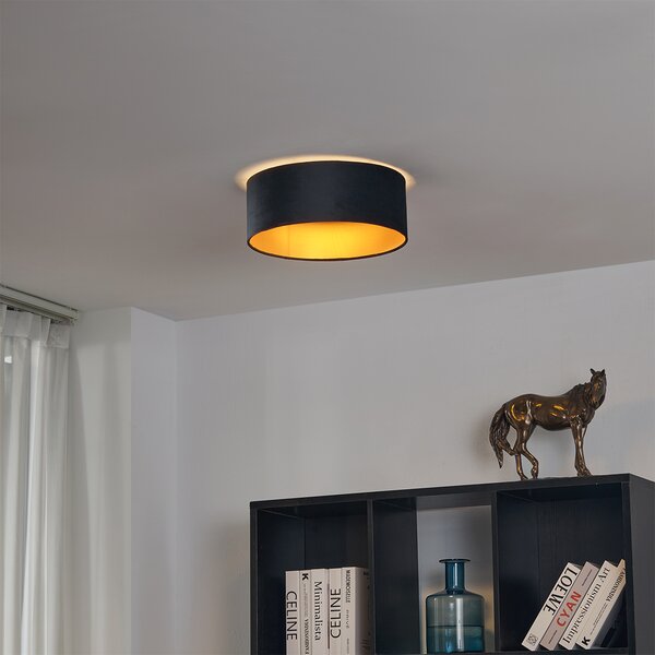Plafoniera moderna in velluto nero 40cm con LED dimmerabile a 3 livelli - Sue