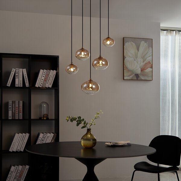 Lampada a sospensione Art Déco oro con vetro ambrato - Jia