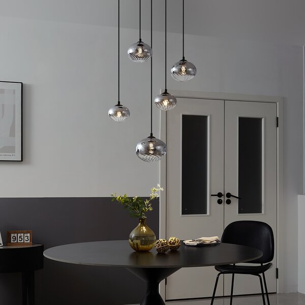 Lampada a sospensione moderna nera con vetro fumé - Jia