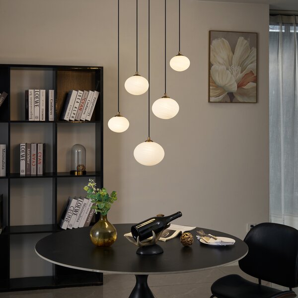 Lampada a sospensione Art Déco oro con vetro opale 5 luci - Yani