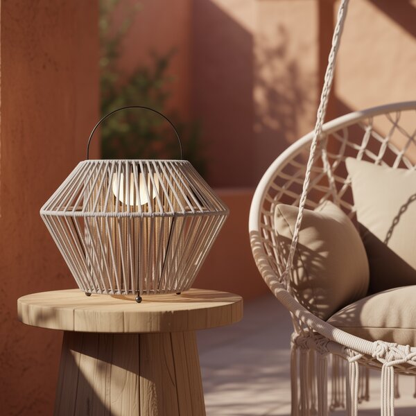 Lampada da tavolo bohémien grigia con LED dimmerabile a 3 livelli IP54 ricaricabile a energia solare - Duco