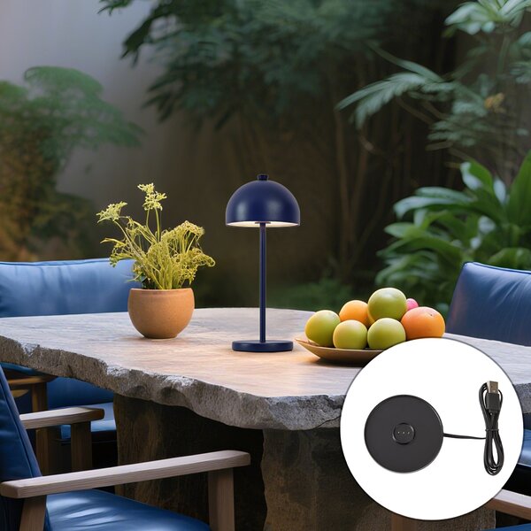 Lampada da tavolo blu con LED IP54 ricaricabile con stazione di ricarica - Squirrel