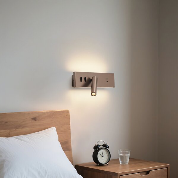 Lampada da parete moderna bronzo scuro regolabile con USB-C incl. LED - Modric